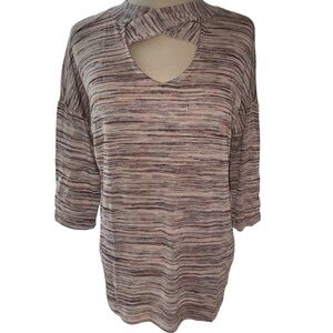 Maurice’s pullover top 24/7 line high neck opening in front stripes size medium